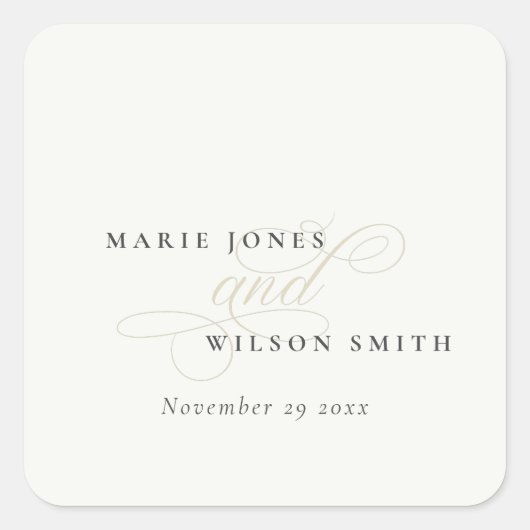 Eenvoudig elegant zwart-witscript vierkante sticker (Voorkant)