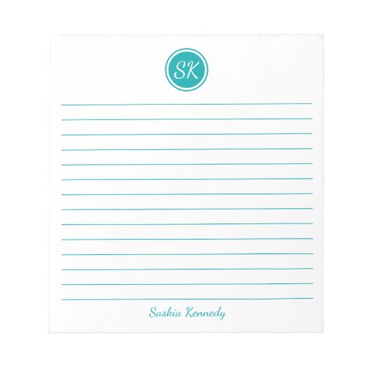 Eenvoudig elegante Blauwgroen naam van het logo Notitieblok (Voorkant)