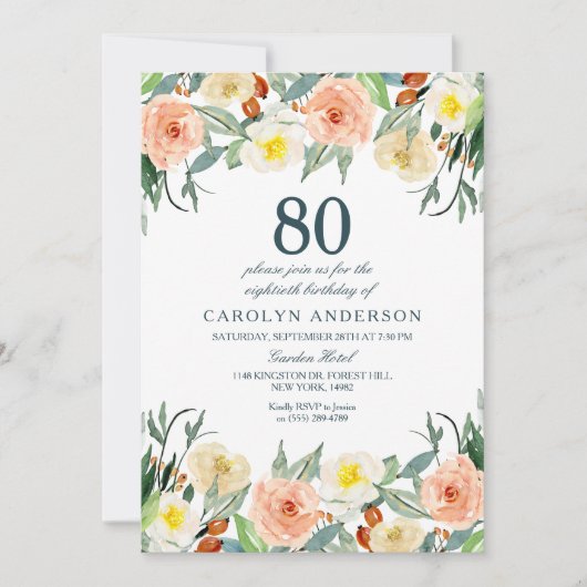 Eenvoudig Elegante Bloemige Verjaardagsfeestje voo Kaart (Voorkant)