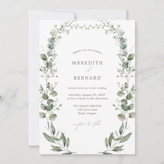 Eenvoudig elegante botanische bruiloft kaart (Voorkant)