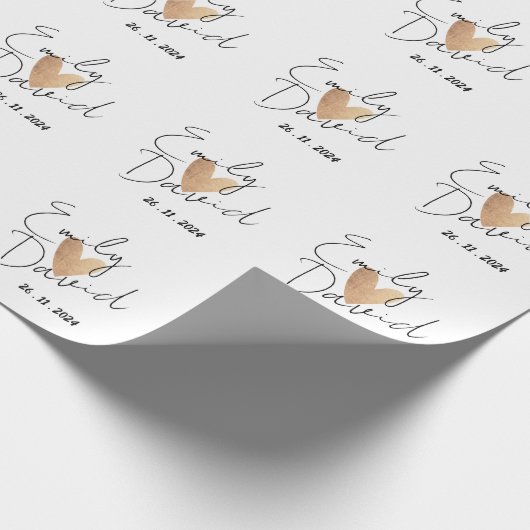 Eenvoudig elegante bruidbruinbruidegom Names Heart Cadeaupapier (Hoek)