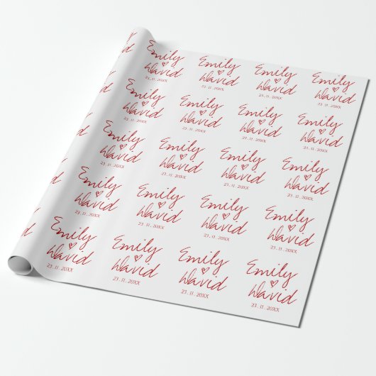 Eenvoudig elegante bruidebruidegom Names Red Heart Cadeaupapier (Uitgerold)