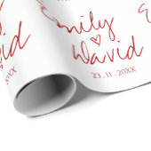 Eenvoudig elegante bruidebruidegom Names Red Heart Cadeaupapier (Rol Hoek)