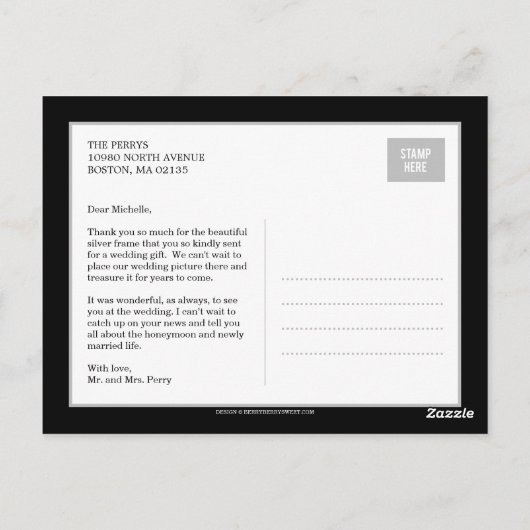 Eenvoudig elegante bruiloft Hartelijk dank - Zwart Briefkaart (Achterkant)