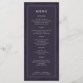 Eenvoudig elegante donkerpaarse bruiloft menu