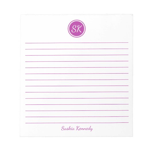 Eenvoudig elegante donkerroze monogram naam notitieblok (Voorkant)