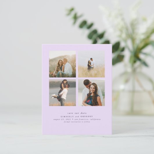 Eenvoudig elegante en vier foto's opslaan de datum save the date (Staand voorkant)