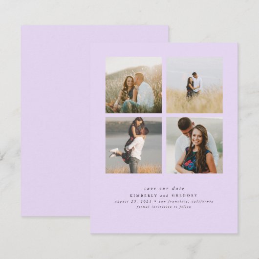 Eenvoudig elegante en vier foto's opslaan de datum save the date (Voorkant / Achterkant)