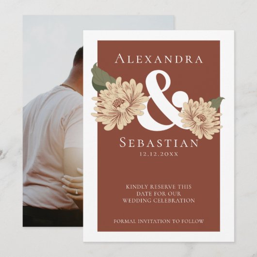 Eenvoudig elegante Floral Wedding sparen de Datum Save The Date (Voorkant / Achterkant)