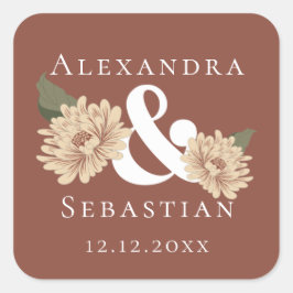 Eenvoudig elegante Floral Wedding sparen de Datum Vierkante Sticker