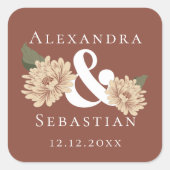 Eenvoudig elegante Floral Wedding sparen de Datum Vierkante Sticker (Voorkant)