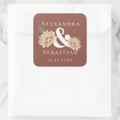 Eenvoudig elegante Floral Wedding sparen de Datum Vierkante Sticker (Tas)