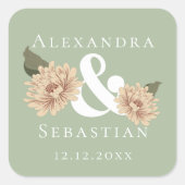 Eenvoudig elegante Floral Wedding sparen de Datum Vierkante Sticker (Voorkant)