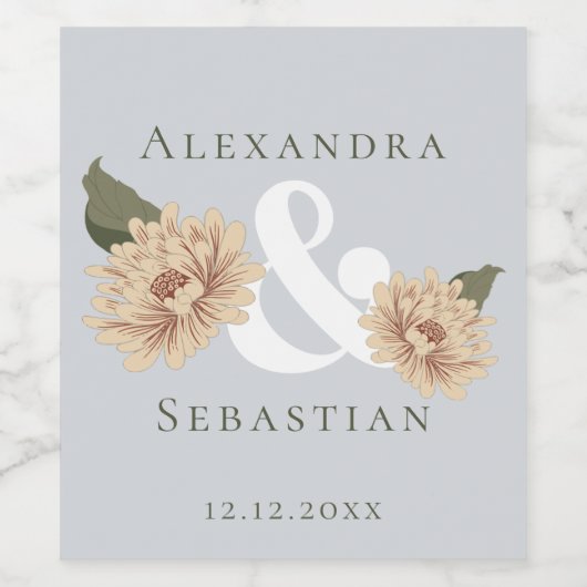 Eenvoudig elegante Floral Wedding sparen de Datum Wijn Etiket (Enkel label)