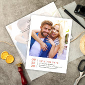 Eenvoudig elegante foto-bruiloft Sla de datumkaart Aankondigingskaart