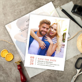 Eenvoudig elegante foto-bruiloft Sla de datumkaart Aankondigingskaart