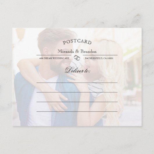 Eenvoudig elegante foto-bruiloft Sla de datumkaart Aankondigingskaart (Achterkant)