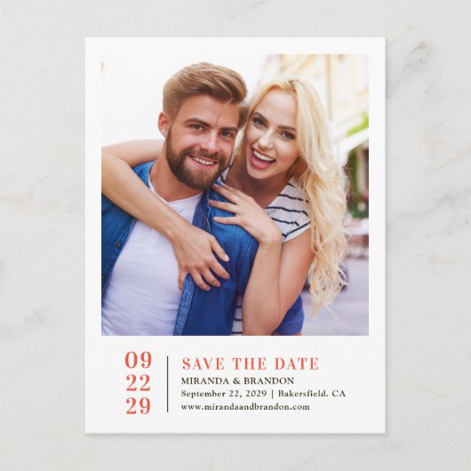 Eenvoudig elegante foto-bruiloft Sla de datumkaart Aankondigingskaart (Voorkant)