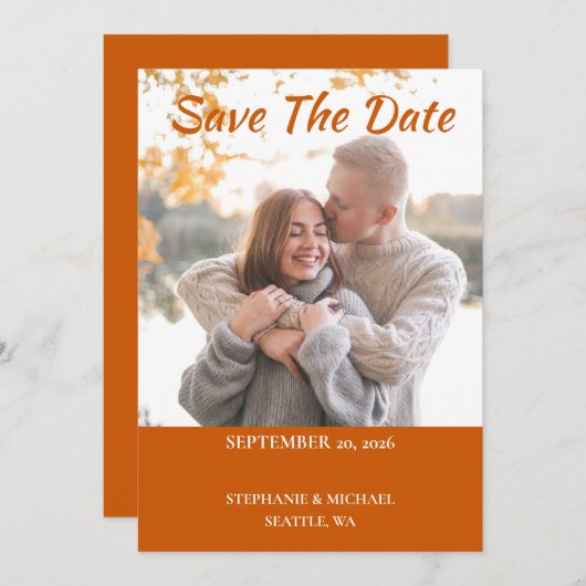 Eenvoudig elegante fotobruiloft bespaart de Kaart  (Voorkant / Achterkant)