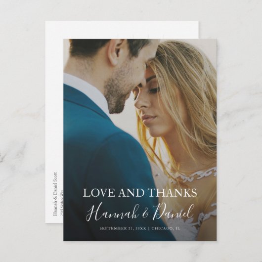 Eenvoudig elegante fotoweddenschap Hartelijk dank Briefkaart (Voorkant / Achterkant)