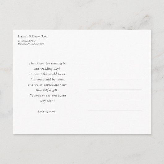 Eenvoudig elegante fotoweddenschap Hartelijk dank Briefkaart (Achterkant)