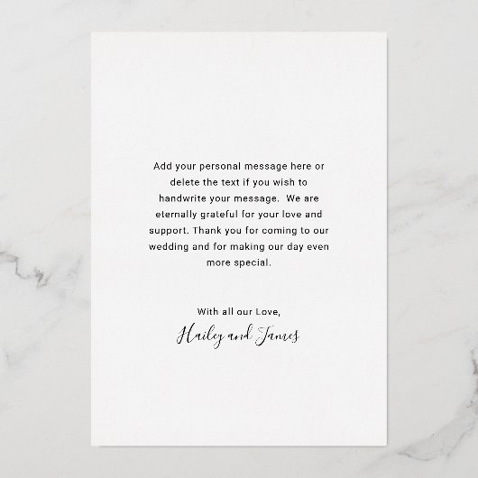 Eenvoudig elegante fotoweddenschap Hartelijk dank Folie Uitnodiging (Achterkant)