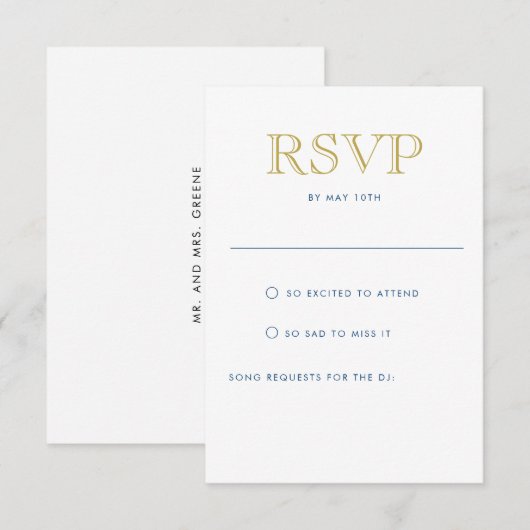 Eenvoudig elegante Gold Vertical Briefkaart RSVP-k (Voorkant / Achterkant)