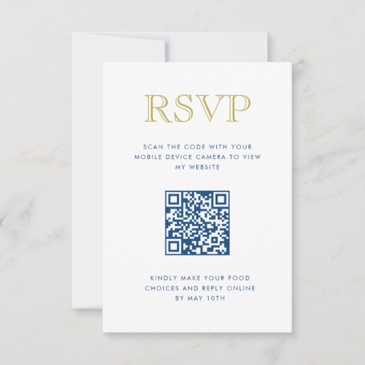 Eenvoudig elegante Gold Vertical QR Code RSVP Card Kaart (Voorkant)