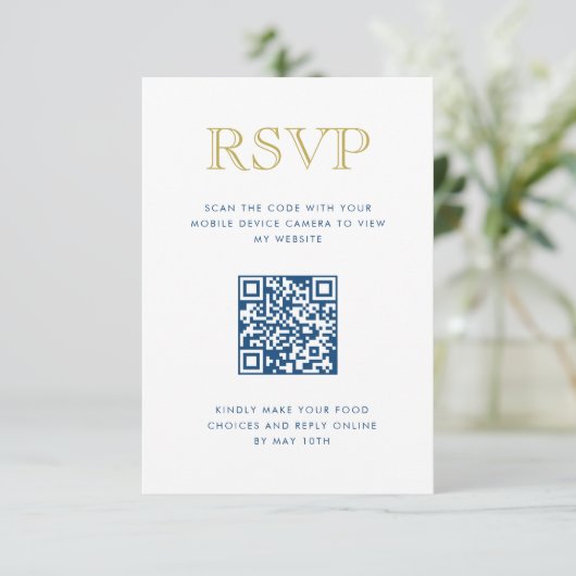 Eenvoudig elegante Gold Vertical QR Code RSVP Card Kaart (Staand voorkant)