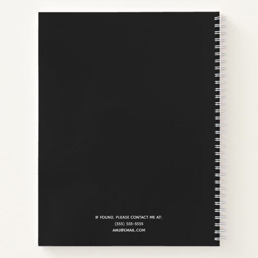 Eenvoudig elegante houtskool en wit, gepersonalise notitieboek (Achterkant)