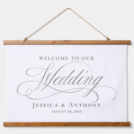 Eenvoudig elegante kalligrafie Welkomstbord Hangend Wandkleed (Voorkant)