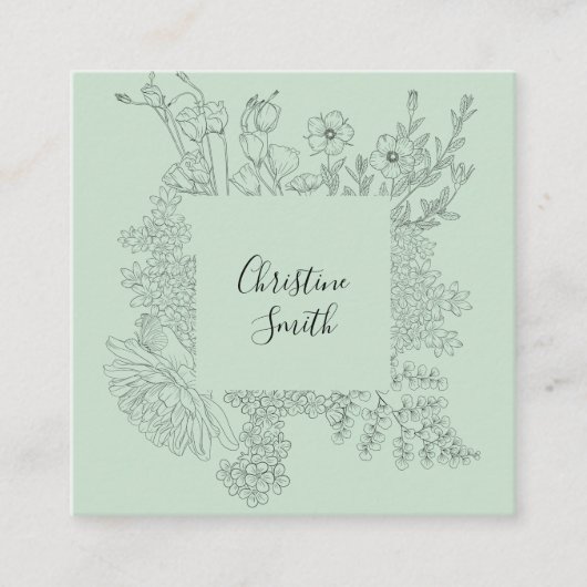 Eenvoudig elegante lichte Blauwgroen minimalistisc Vierkante Visitekaartje (Voorkant)