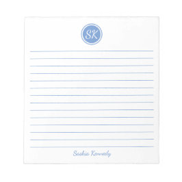 Eenvoudig elegante Light Blue Lined Monogram Name Notitieblok