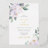 Eenvoudig elegante Lila Waterverf Floral Wedding Folie Uitnodiging (Voorkant)