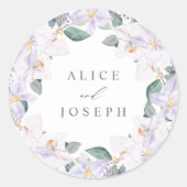 Eenvoudig elegante Lila Waterverf Floral Wedding Ronde Sticker (Voorkant)