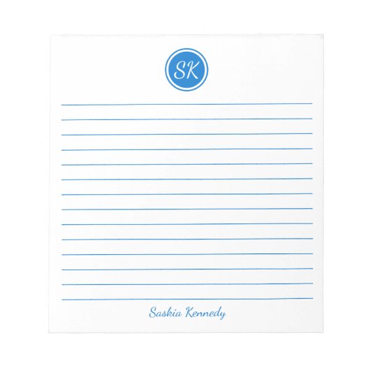 Eenvoudig elegante middelgrote blauwe gloed naam notitieblok (Voorkant)