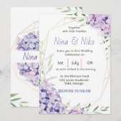 Eenvoudig elegante paarse bloemen ontwerp Uitnodig Kaart (Voorkant / Achterkant)