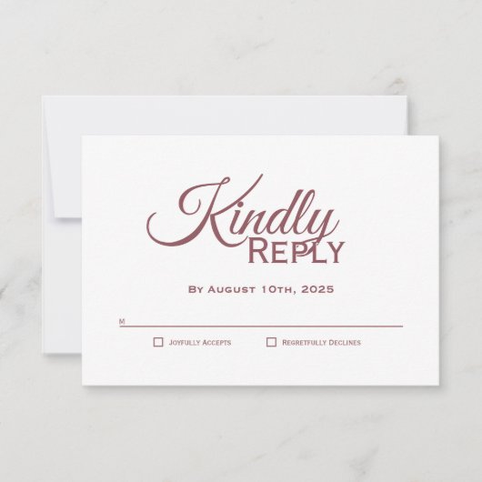 Eenvoudig elegante puistroze bruiloft RSVP kaartje (Voorkant)