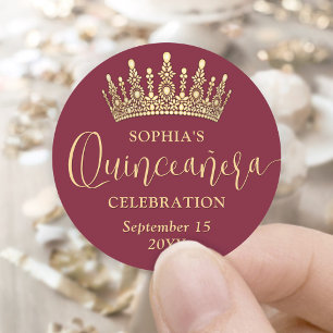 Eenvoudig Elegante Quinceañera Kroon Burgundy en G Ronde Sticker