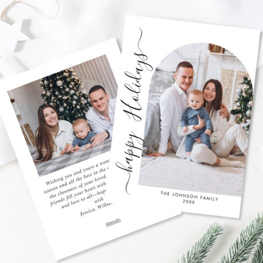 Eenvoudig elegante stijlvolle 2 FOTO-kerstgroet Feestdagenkaart
