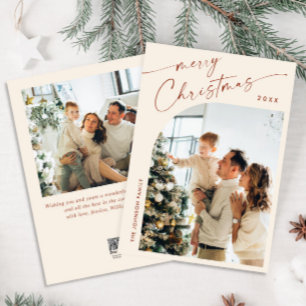 Eenvoudig elegante stijlvolle 2 FOTO-kerstgroet Feestdagenkaart