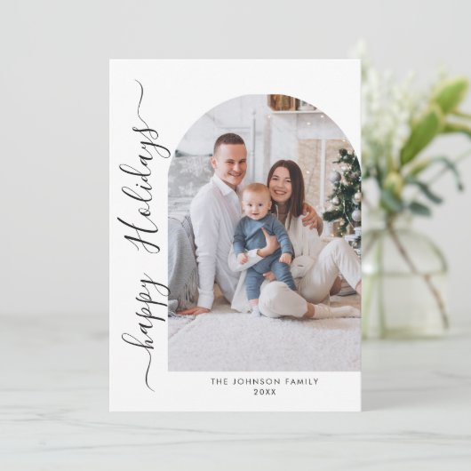 Eenvoudig elegante stijlvolle 2 FOTO-kerstgroet Feestdagenkaart (Staand voorkant)