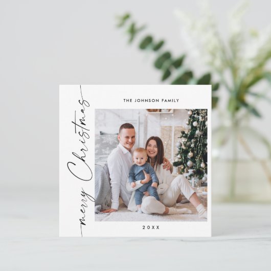 Eenvoudig elegante stijlvolle 2 FOTO-kerstgroet Feestdagenkaart (Staand voorkant)