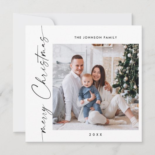 Eenvoudig elegante stijlvolle 2 FOTO-kerstgroet Feestdagenkaart (Voorkant)