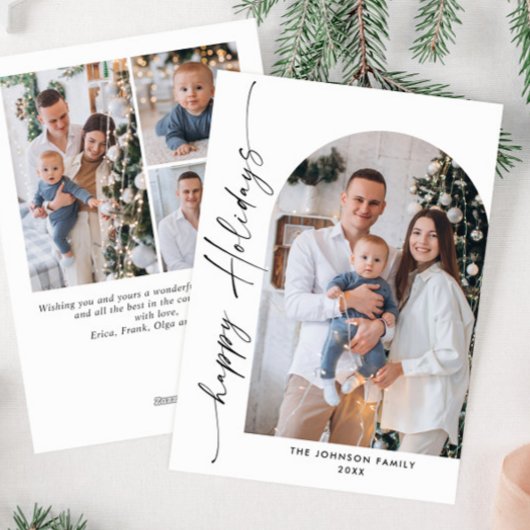 Eenvoudig elegante stijlvolle 4-FOTO kerstgroet Feestdagenkaart