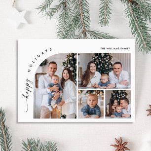 Eenvoudig elegante stijlvolle 4-FOTO kerstgroet Feestdagenkaart