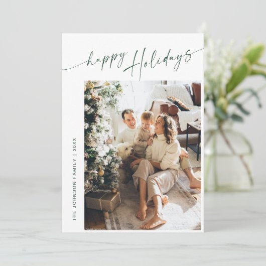 Eenvoudig elegante stijlvolle 5 FOTO-kerstgroet Feestdagenkaart (Staand voorkant)