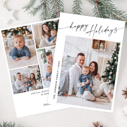 Eenvoudig elegante stijlvolle 5 FOTO-kerstgroet Feestdagenkaart