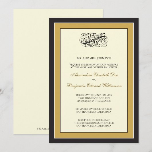 Eenvoudig elegante uitnodiging voor 5 x 7 zwart/go (Voorkant / Achterkant)