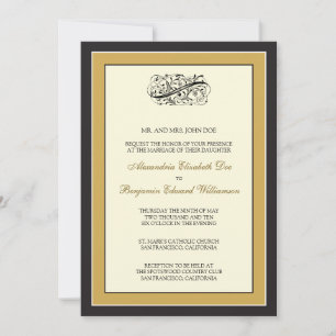 Eenvoudig elegante uitnodiging voor 5 x 7 zwart/go
